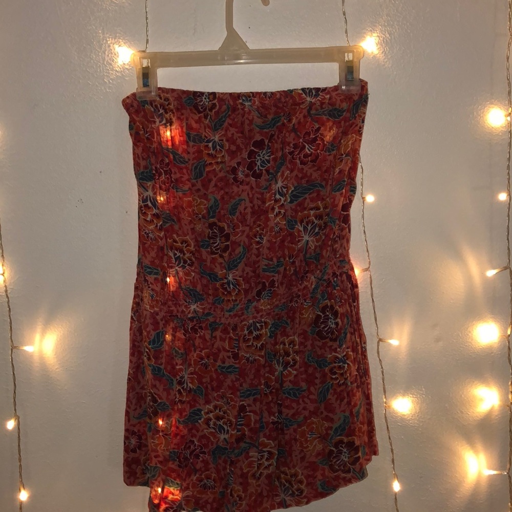 strapless pink floral romper